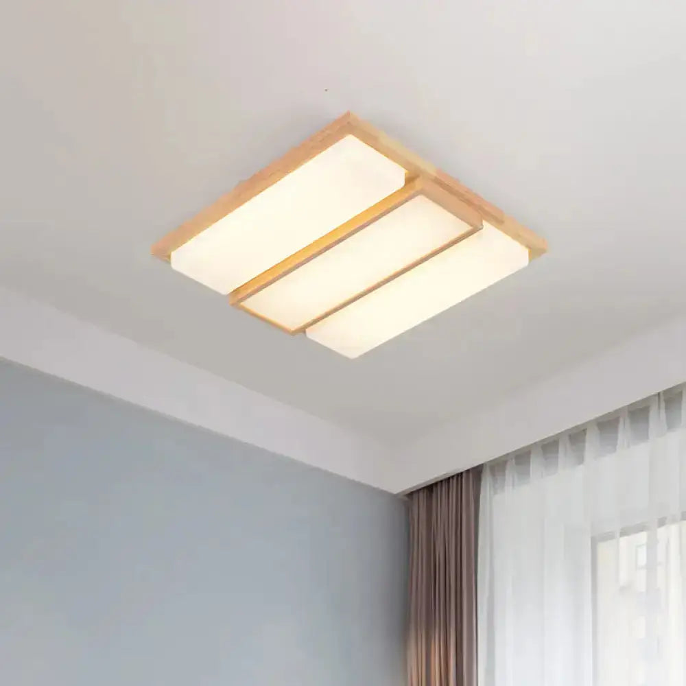 Simplicity Wooden Beige Led Flush Mount Ceiling Lamp In Warm/White Light 17’/33.5’/40.5’ Wide