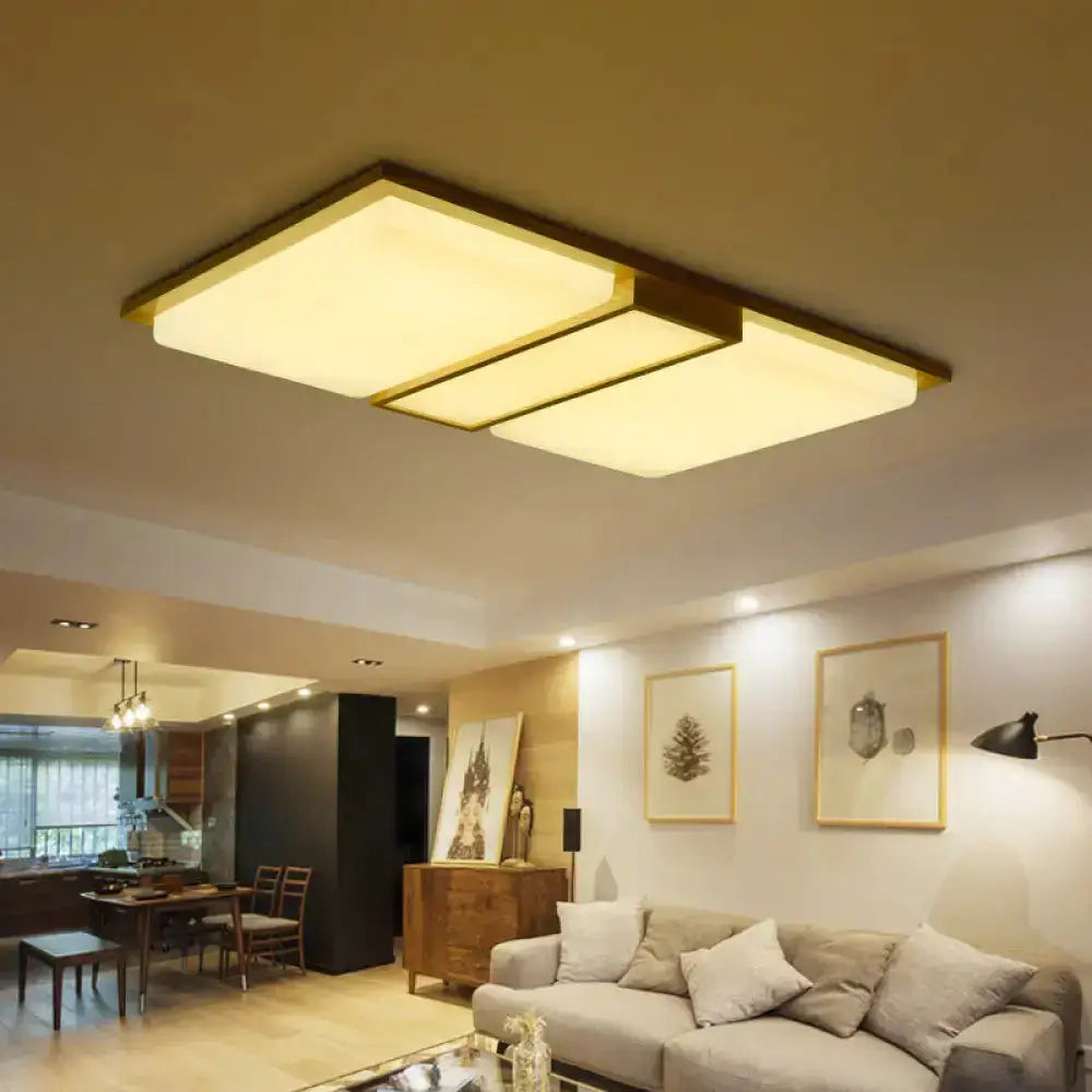 Simplicity Wooden Beige Led Flush Mount Ceiling Lamp In Warm/White Light 17’/33.5’/40.5’ Wide