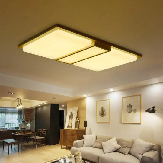 Simplicity Wooden Beige Led Flush Mount Ceiling Lamp In Warm/White Light 17’/33.5’/40.5’ Wide