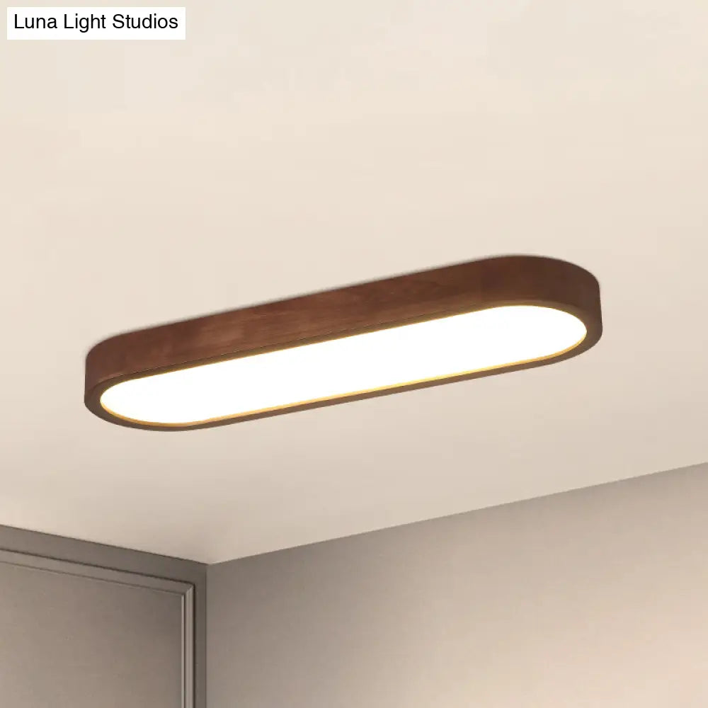 Simplicity Wooden Brown Led Ceiling Light For Aisle - Surface Mount / 25.5’ Single - Sided