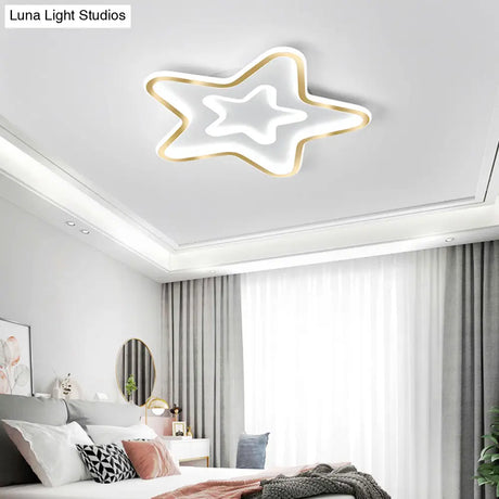 Simplistic Acrylic Star Led Flush Mount Lamp With Gold Finish - Ideal Ceiling Light For Childs Room
