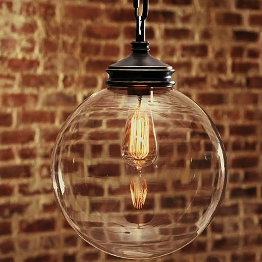Simplistic Clear Glass Sphere Pendant Light Fixture | Restaurant Hanging (1-Bulb) / 8’
