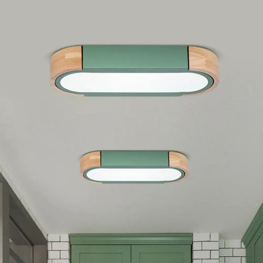 Simplistic Led Flush Mount Lighting Fixture For Living Room - Acrylic Oblong Shape Green / Small