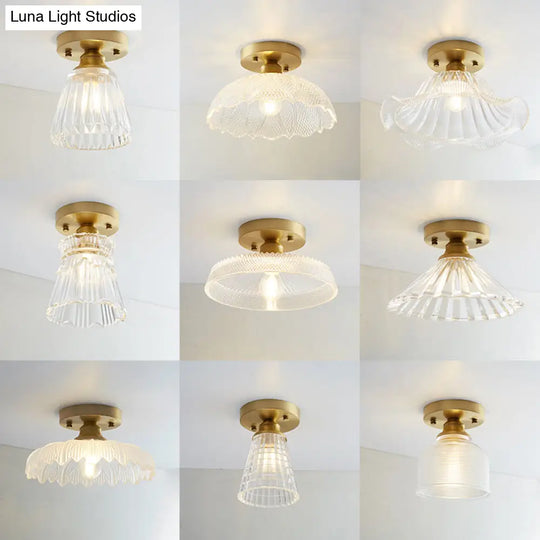 Single Brass Shaded Flushmount Bathroom Ceiling Light In Countryside Style