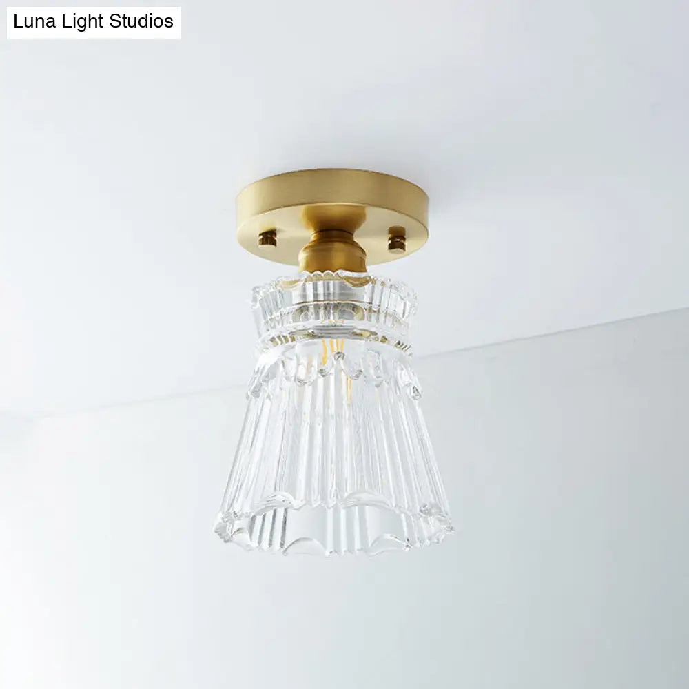 Single Brass Shaded Flushmount Bathroom Ceiling Light In Countryside Style / Flared