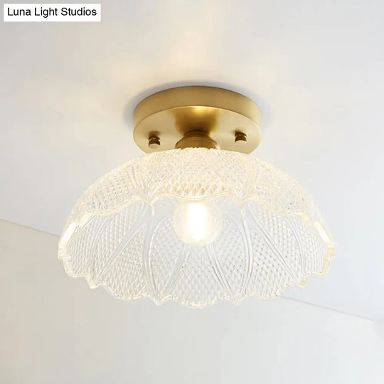 Single Brass Shaded Flushmount Bathroom Ceiling Light In Countryside Style