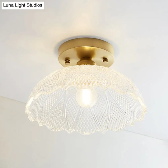 Single Brass Shaded Flushmount Bathroom Ceiling Light In Countryside Style