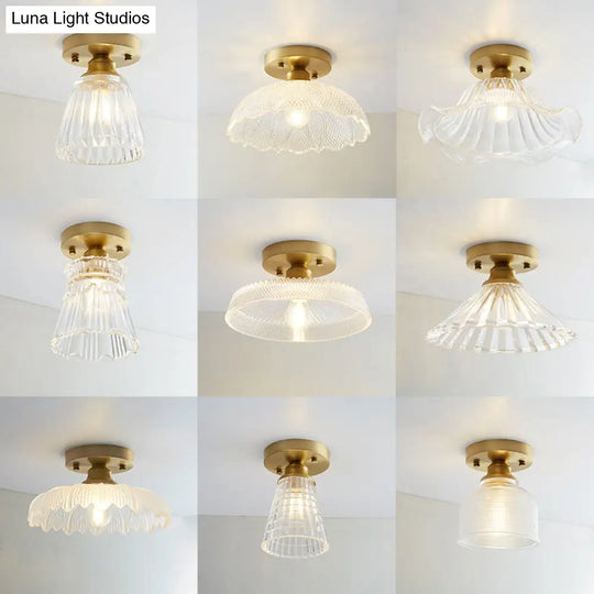Single Brass Shaded Flushmount Bathroom Ceiling Light In Countryside Style