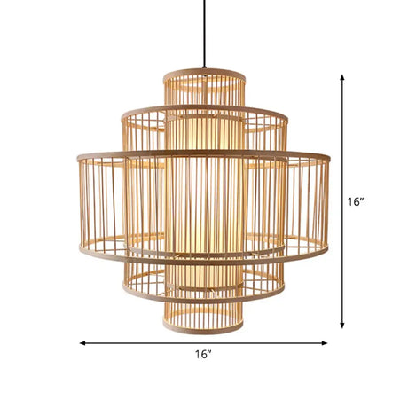 Bamboo 3-Shade Hanging Light: Asian Ceiling Pendant (1 Head) In Beige Available 16/23.5/31.5 Width