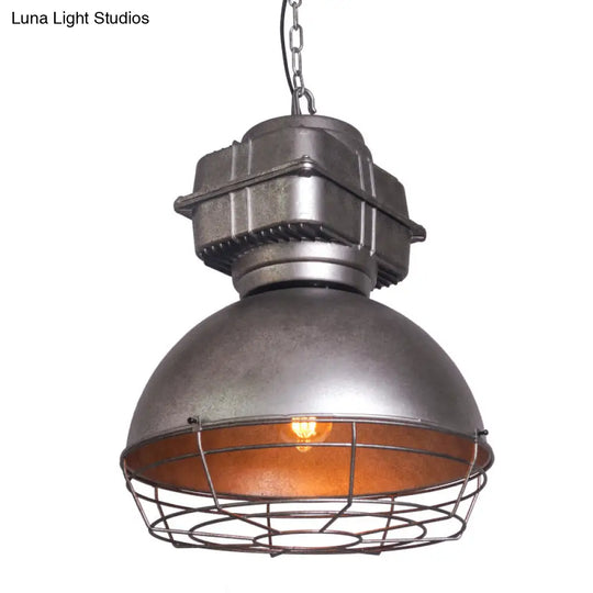 Single Head Industrial Dome Pendant Light With Wire Cage - Metal Mine Lighting