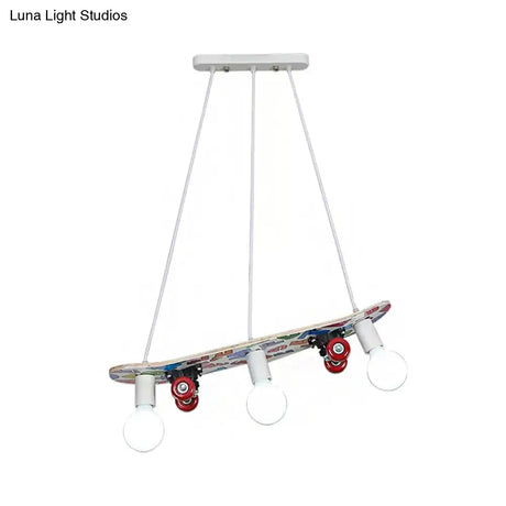 Skateboard Inspired Hanging Chandelier With 3 Lights For Kids Bedroom