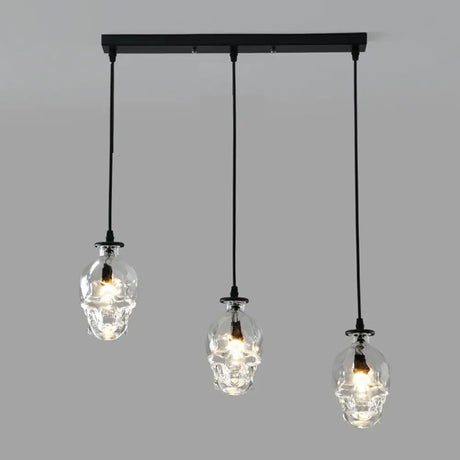 Skull Shaped Vintage Glass Hanging Lamp - Clear Pendant Light For Restaurants And More / Linear