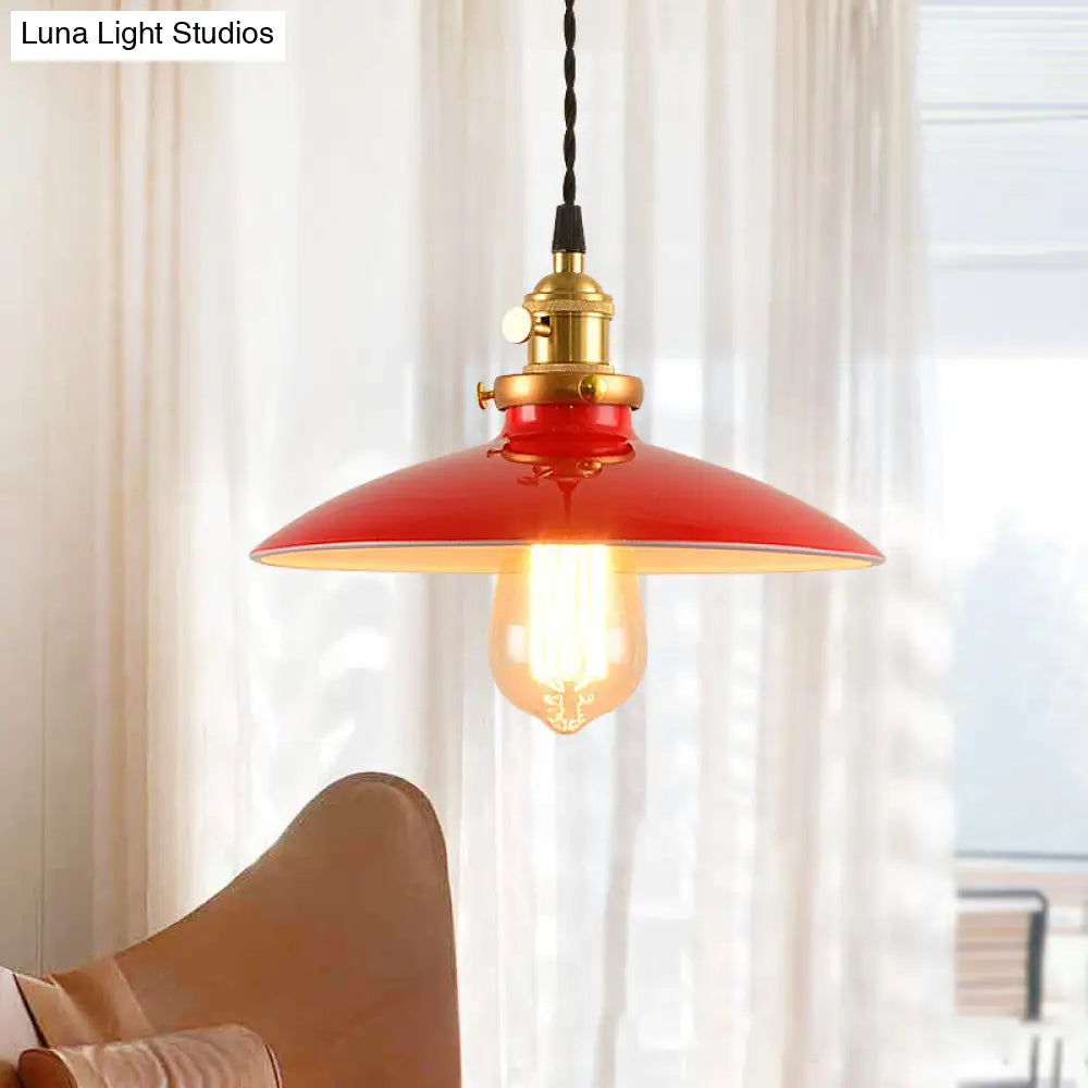 Sleek Metallic Saucer Pendant Light For Dining Room Red