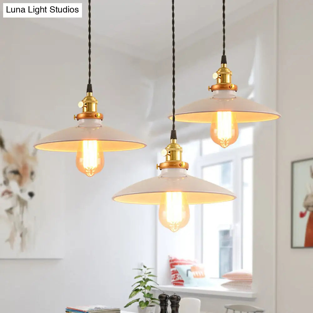 Sleek Metallic Saucer Pendant Light For Dining Room White