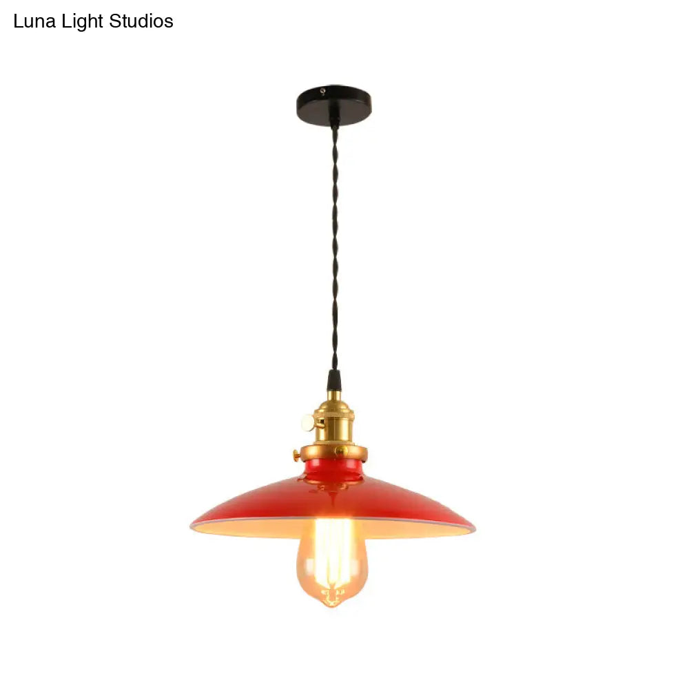 Sleek 1-Head Warehouse Saucer Pendant Light For Dining Room - Metallic Drop Design