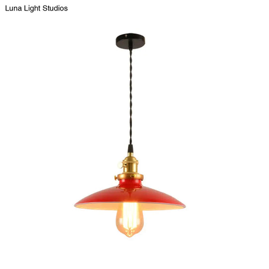 Sleek 1-Head Warehouse Saucer Pendant Light For Dining Room - Metallic Drop Design