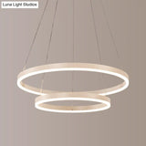 Sleek 2/3 Tiers Aluminum Led Chandelier: Minimalistic White/Coffee Pendant Light Fixture For Dining