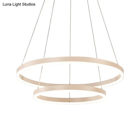 Sleek 2/3 Tiers Aluminum Led Chandelier: Minimalistic White/Coffee Pendant Light Fixture For Dining