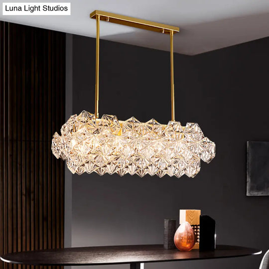 Sleek 4-Bulb Snowflake Crystal Pendant Light Fixture: Modern Clear Oblong Design For Hanging Island