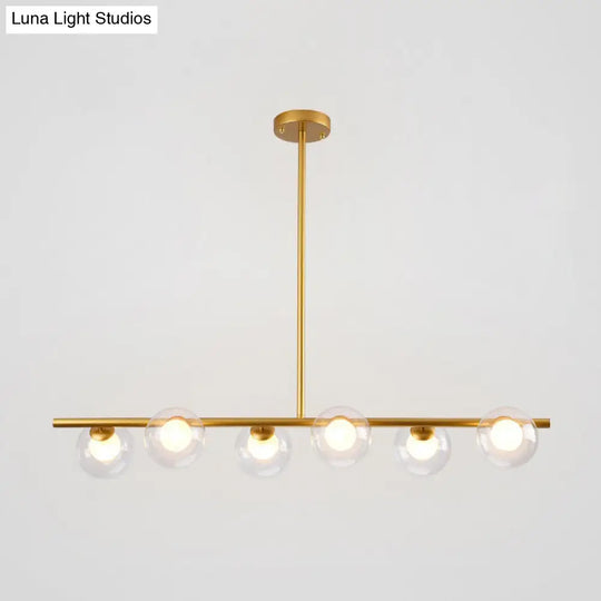 Sleek 6-Light Modern Island Pendant: Transparent Glass Ceiling Light For Dining Table Gold