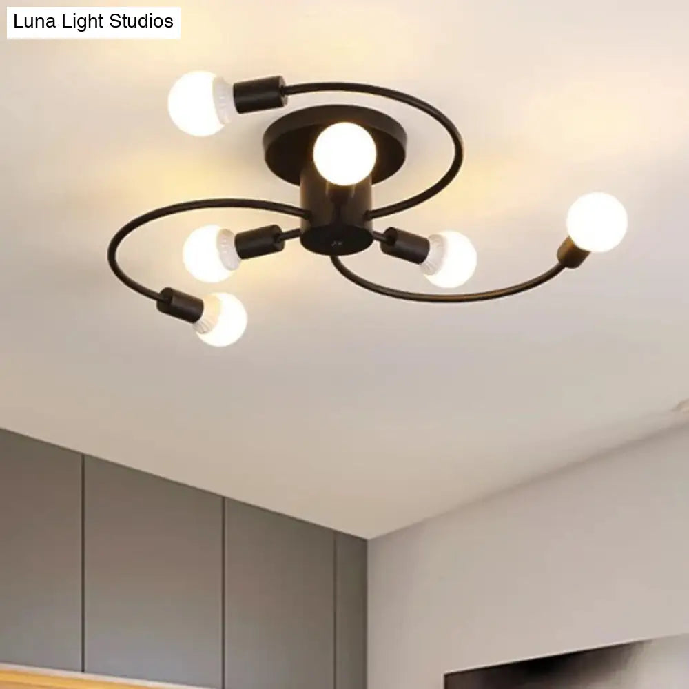Sleek 6 - Light Semi Flush Mount Chandelier For Bedroom - Ultra - Contemporary Spherical Design
