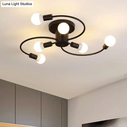 Sleek 6 - Light Semi Flush Mount Chandelier For Bedroom - Ultra - Contemporary Spherical Design
