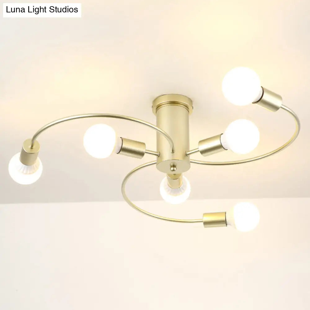 Sleek 6-Light Semi Flush Mount Chandelier For Bedroom - Ultra-Contemporary Spherical Design White