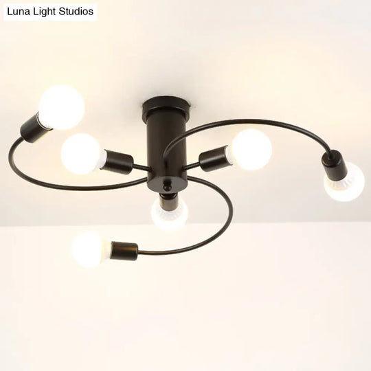 Sleek 6-Light Semi Flush Mount Chandelier For Bedroom - Ultra-Contemporary Spherical Design White