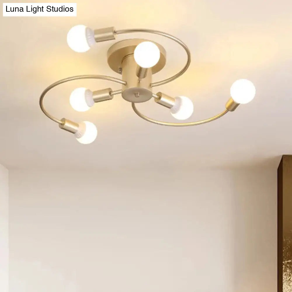 Sleek 6-Light Semi Flush Mount Chandelier For Bedroom - Ultra-Contemporary Spherical Design White