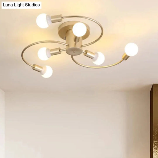 Sleek 6-Light Semi Flush Mount Chandelier For Bedroom - Ultra-Contemporary Spherical Design White
