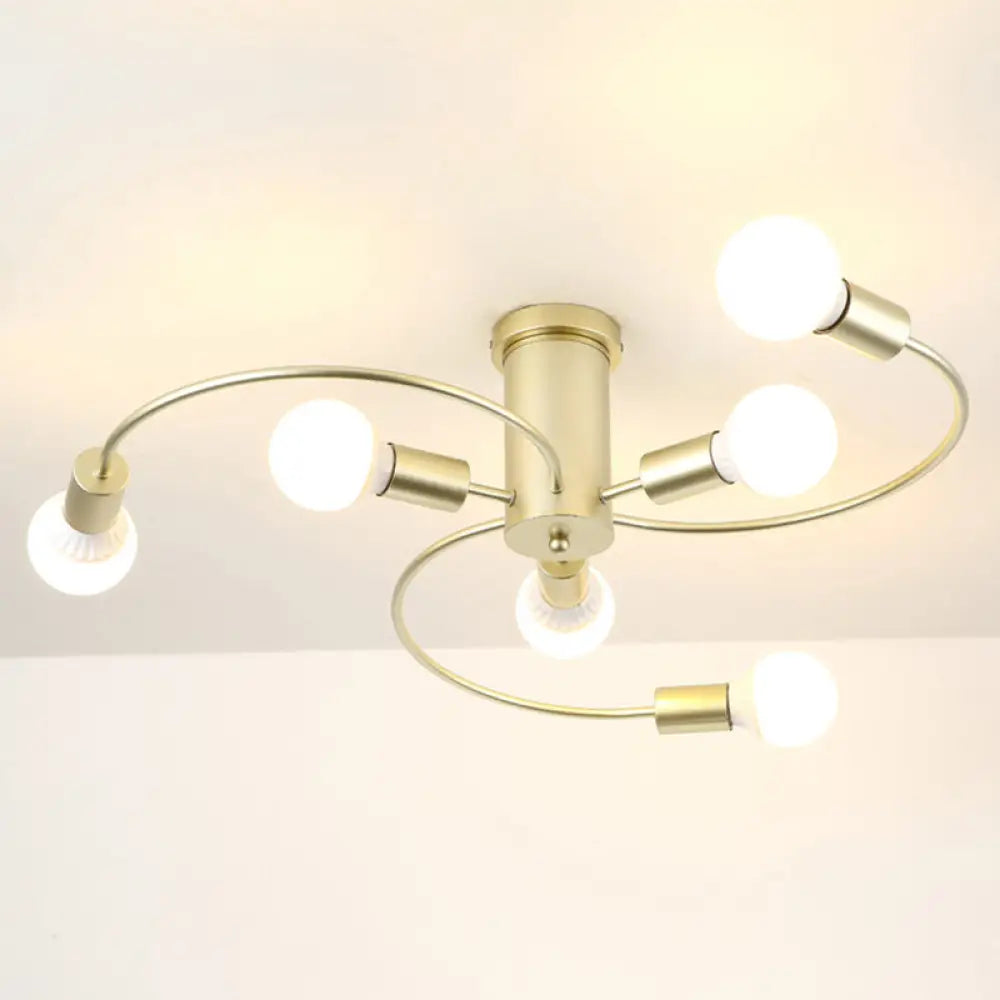 Sleek 6 - Light Semi Flush Mount Chandelier For Bedroom - Ultra - Contemporary Spherical Design