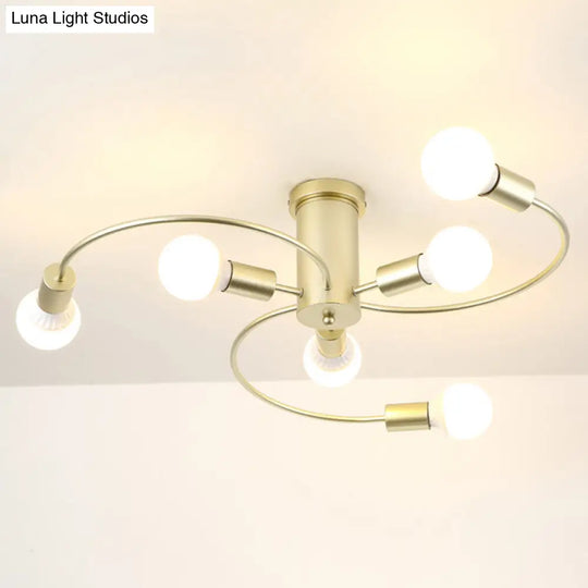 Sleek 6 - Light Semi Flush Mount Chandelier For Bedroom - Ultra - Contemporary Spherical Design