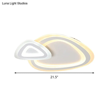 Sleek Acrylic Dual Triangle Led Ceiling Lamp - Minimalist White Flush Light Fixture In Warm Cool