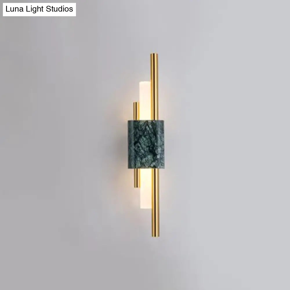 Sleek Acrylic Green Led Wall Sconce With Marble Trim / 18