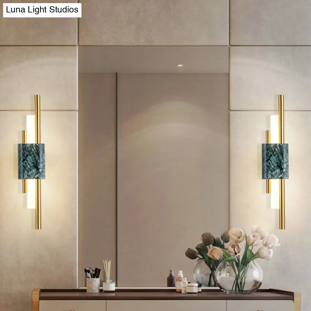 Sleek Acrylic Green Led Wall Sconce With Marble Trim