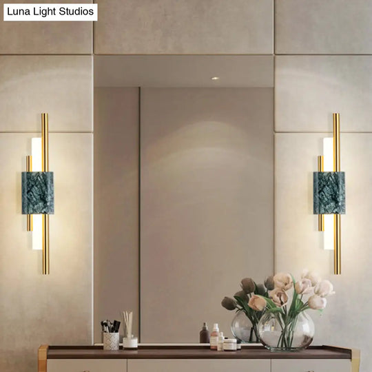 Sleek Acrylic Green Led Wall Sconce With Marble Trim