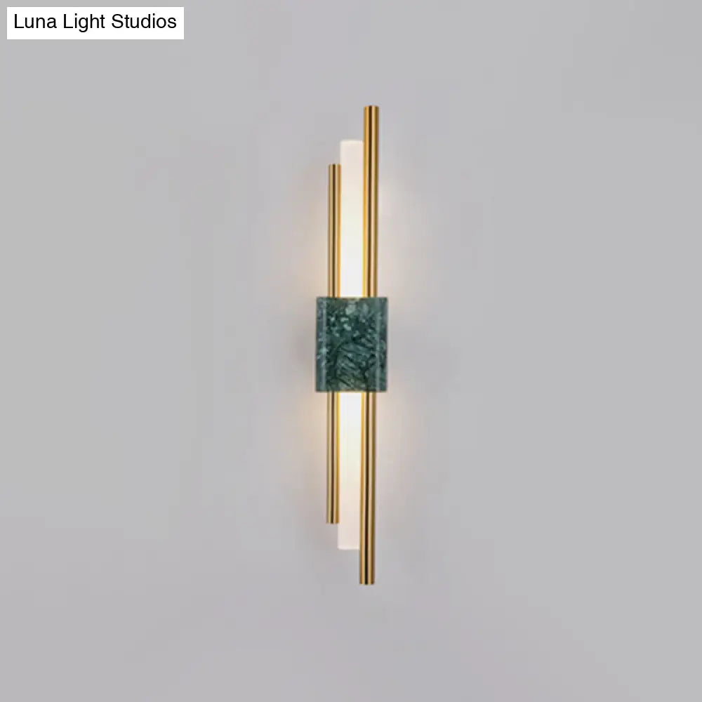 Sleek Acrylic Green Led Wall Sconce With Marble Trim / 23.5
