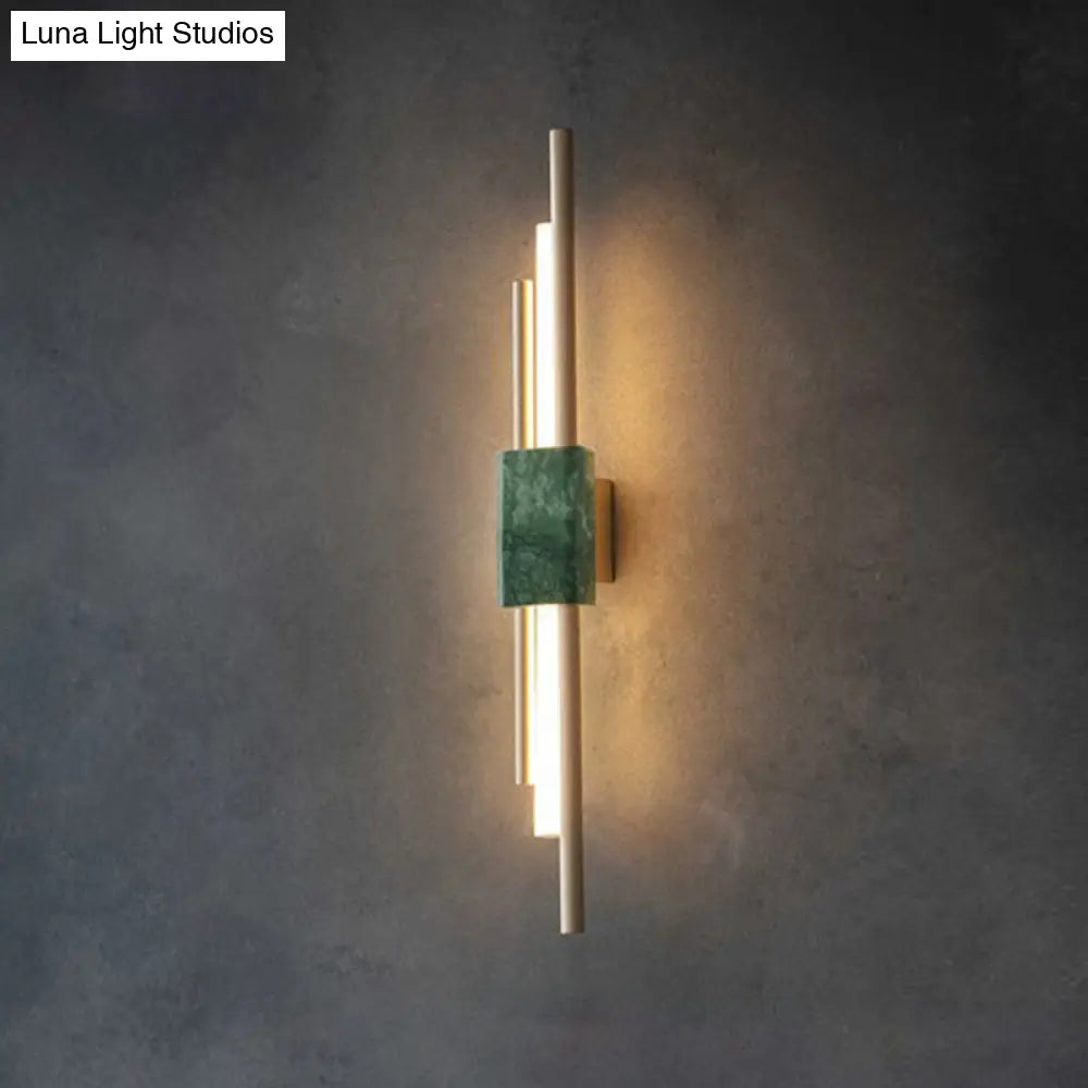 Sleek Acrylic Green Led Wall Sconce With Marble Trim