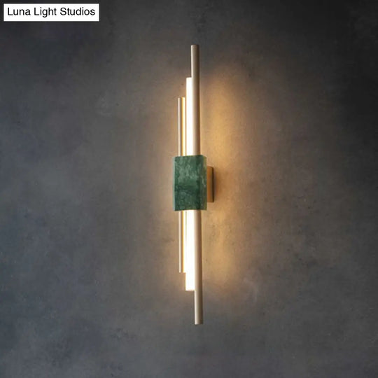 Sleek Acrylic Green Led Wall Sconce With Marble Trim