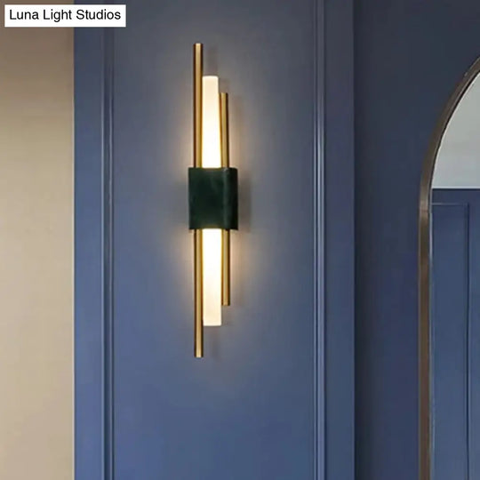 Sleek Acrylic Green Led Wall Sconce With Marble Trim
