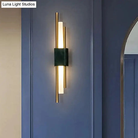 Sleek Acrylic Green Led Wall Sconce With Marble Trim