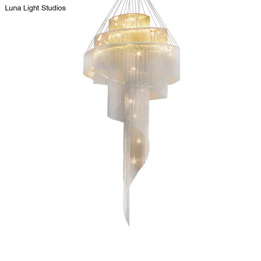 Sleek Aluminum Spiral Fountain Chandelier: Led Hanging Light For Modern Living Room