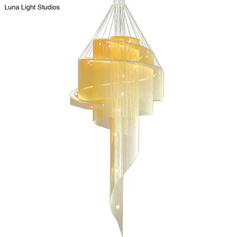 Sleek Aluminum Spiral Fountain Chandelier: Led Hanging Light For Modern Living Room