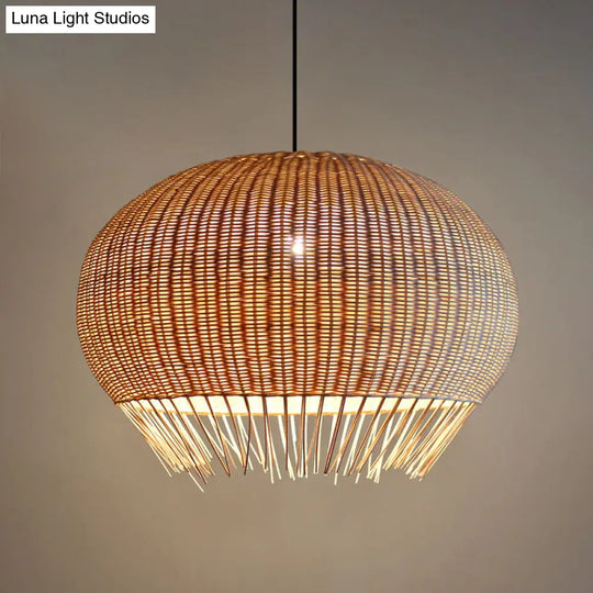 Sleek Bamboo Pendant Light With Asian Fringe Detail - Beige