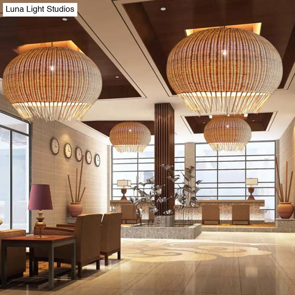 Sleek Bamboo Pendant Light With Asian Fringe Detail - Beige