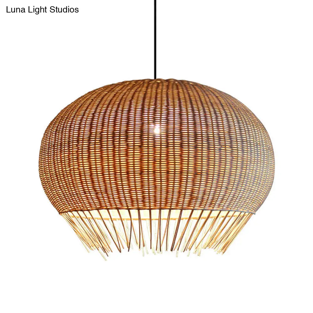 Sleek Bamboo Pendant Light With Asian Fringe Detail - Beige