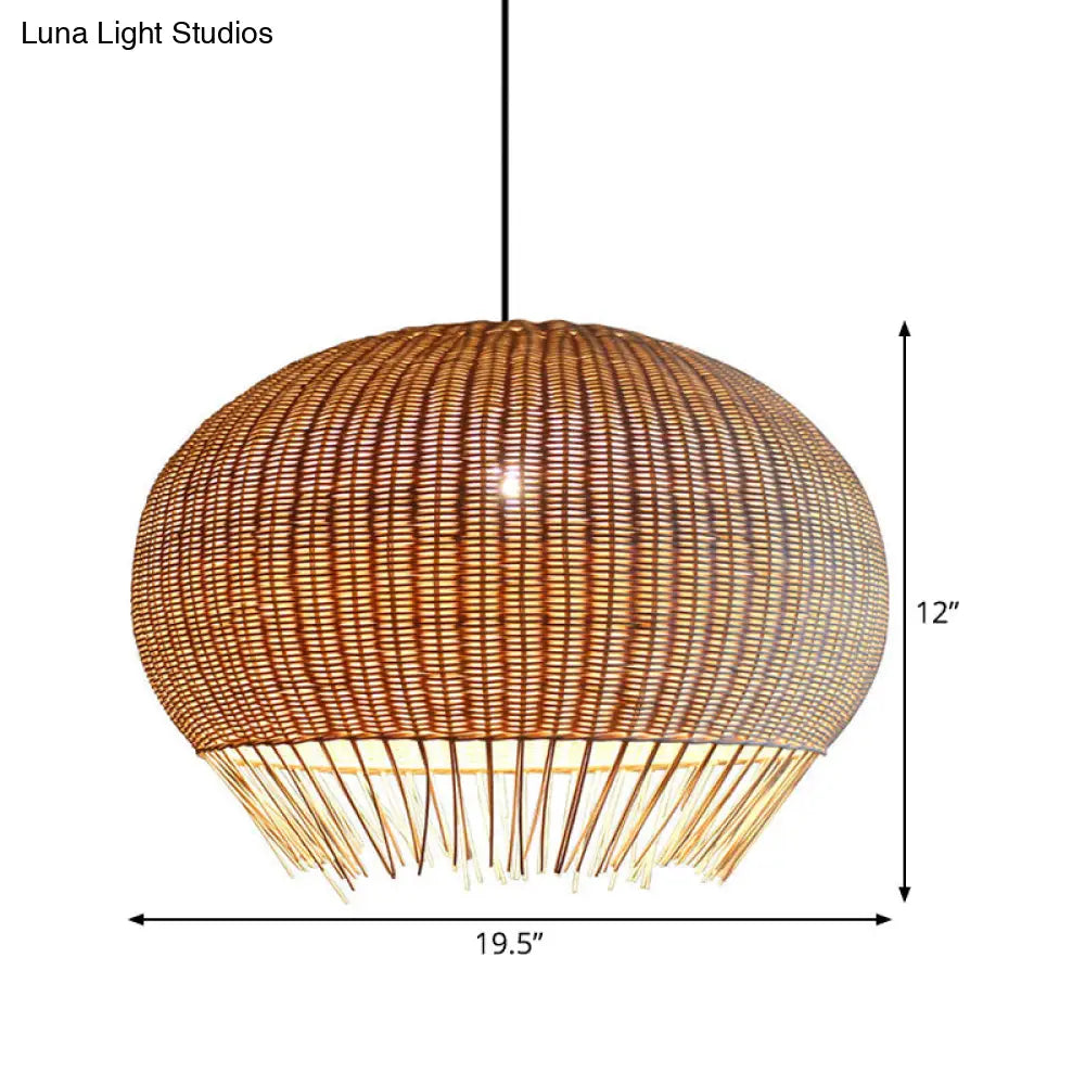 Sleek Bamboo Pendant Light With Asian Fringe Detail - Beige