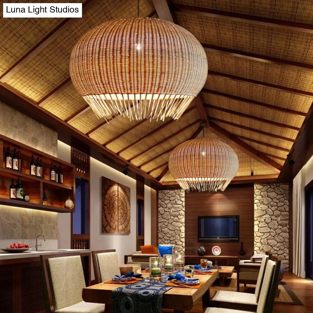 Sleek Bamboo Pendant Light With Asian Fringe Detail - Beige