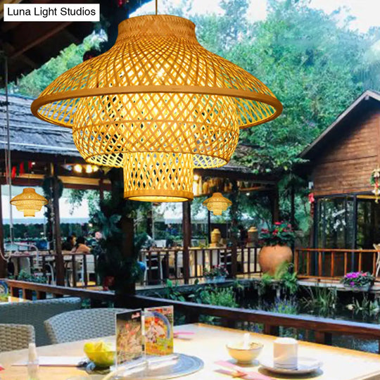 Sleek Bamboo Suspension Light - Simplicity 1-Light Pendant For Restaurants