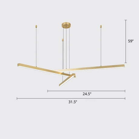 Sleek Bar-Shaped Led Chandelier | Simplicity Metal Ceiling Light For Living Room 3 / Gold Third Gear